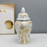 Gold-plated Flower Ceramic Ginger Jar White Ceramic Storage Jar Crafts Ornaments Flower Arrangement Decorative Jar Ornaments 1