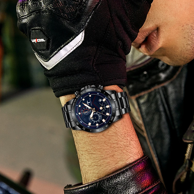 TRSOYE Luxury Fashion Men Business Stainless Steel Quartz Wrist Watch Mens Sports Casual Leather Watch Relogio Masculino