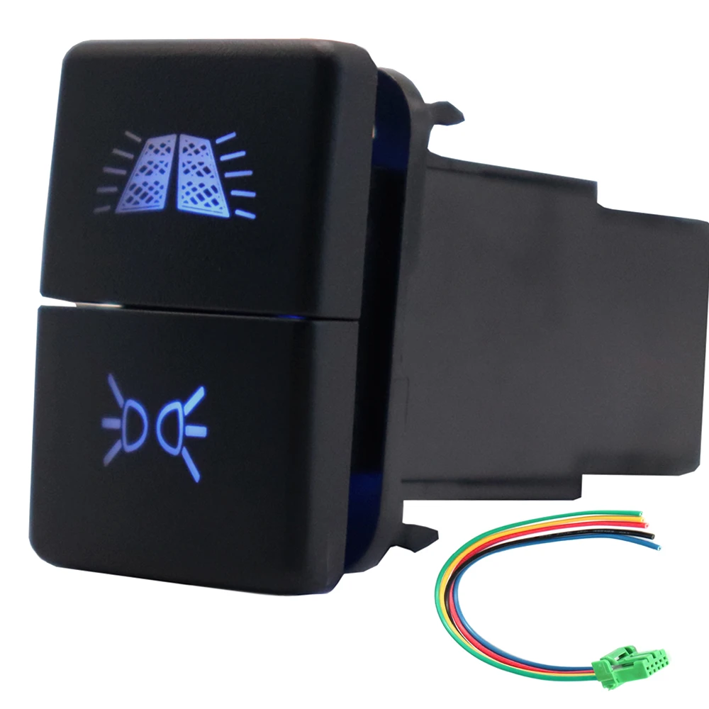 Dual Push Button Switch ON-Off 12V Blue/Green Backlit with Wire for Toyota 4Runner Prado Landcruiser RAV4 Hilux