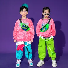 

Trendy children's hip-hop clothes boys hip-hop suit national trendy tie dyed hiphop girls' clothes jazz dance performance