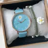 Harajuku Style Daisy Children's Watch Simple Quartz Leather Green Pink Watches for Girls with Bracelet Watch Box Gift Reloj 5
