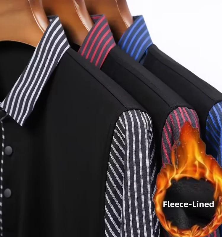 Men's Fce Lined Knitted Stripe irt Fake Two-Piece  Sweater Busin Casual Warm Base Layer Top for Autumn Winter