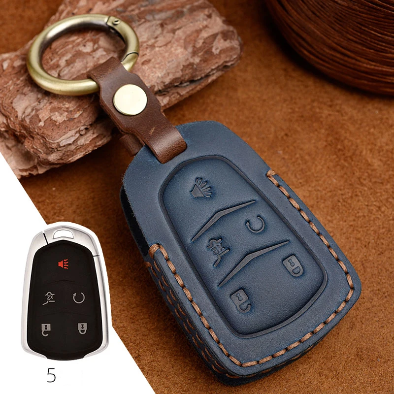 

Leather Car Key Case Cover Fob for Cadillac XT4 XT5 XT6 CT4 CT5 CT6 XTS ATSL Protector Keyring Keychain Auto Accessories Ring