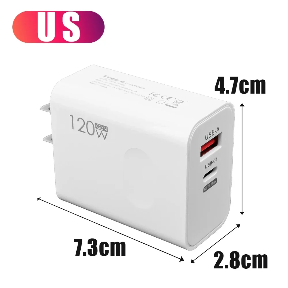 ตัวเลือกสินค้า อะแดปเตอร์ชาร์จเร็ว 120W พร้อมสาย USB Type C PD รองรับการชาร์จเร็ว สำหรับ iPhone 17 16 15 Pro Xiaomi Samsung Oneplus Huawei