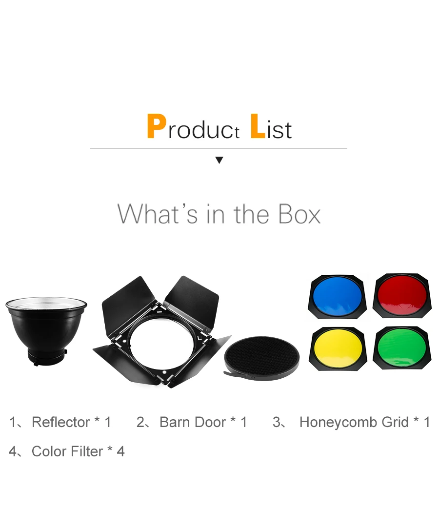 Description Picture 3 of itemGodox BD-04 Barn Door Bowens Mount Standard Reflector Honeycomb Grid Color Gel Filter For Photography Studio Flash Accessory