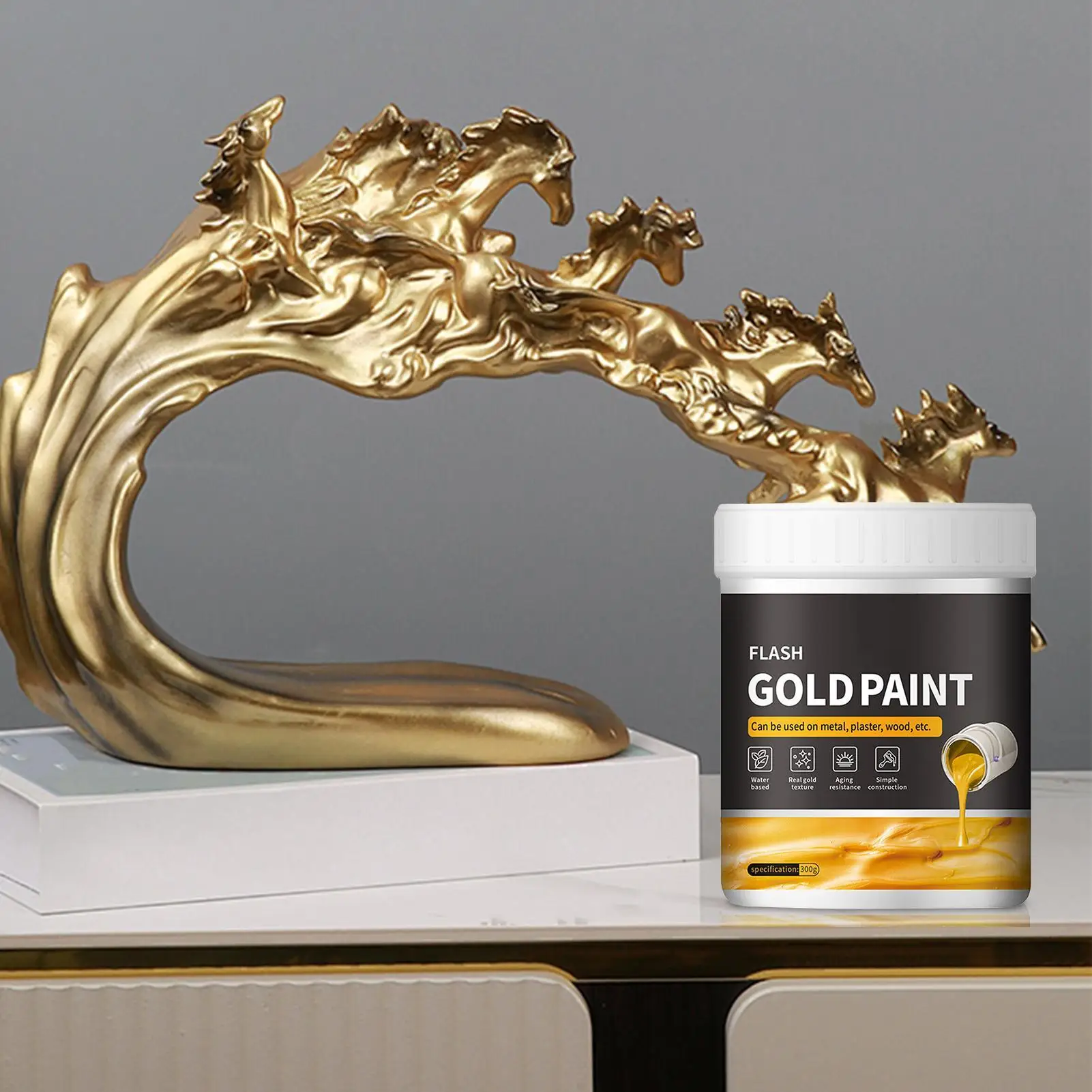 1pc Liquid Gold Foil Paint 300g Liquid Gold Foil Paint Quick Drying Metal Plaster And Wood Painting Easy To Apply Art Supplies