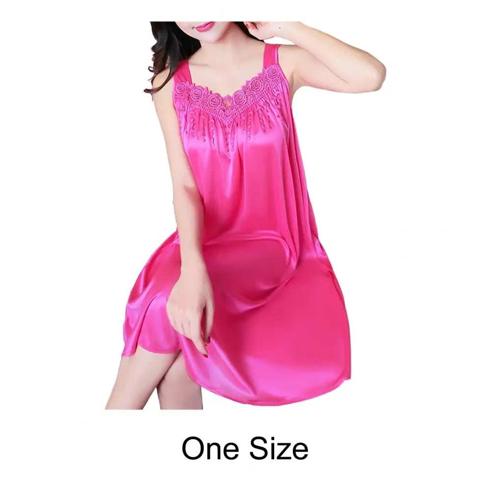 Women Nightdresses Solid Color Sleeveless Knee Length Breathable Great Stitching Women Nightie Lady Pajamas