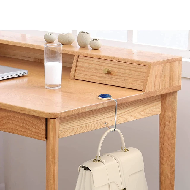 3 Pack Long Purse Hooks,Table Hanger Holder ,Portable Bag Holder Under  Counter,Plated Round Metal Desk Hook Stocking Clips for Handbags