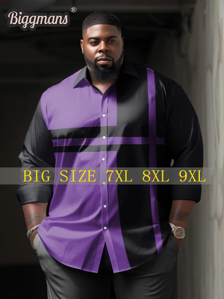 Biggmans Business Purple Shirt Top For Big And Tall Suit  Summer  Men's Clothing Long sleeve Black Leisure Man Plus Size 9XL шапка buff crossknit hat purple us one size 132891 605 10 00