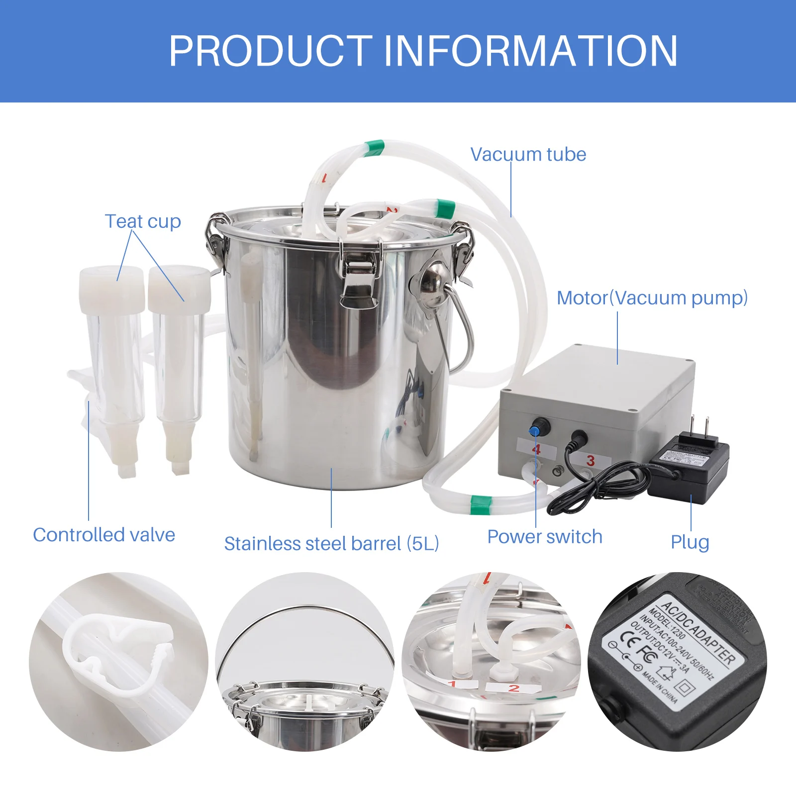 2L Electric Milking Machine For Sheep & Cows: Portable Stainless Steel Automatic Milker, 110-240V