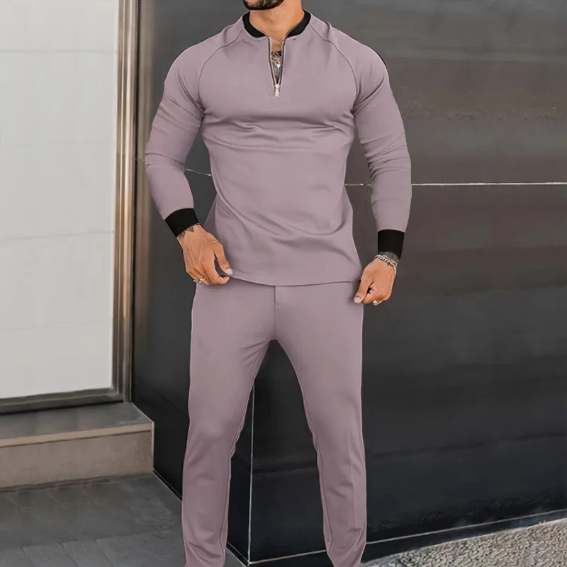 2023 Spring Autumn Fashion Sports Mens Two Piece Sets Solid Long Sleeve