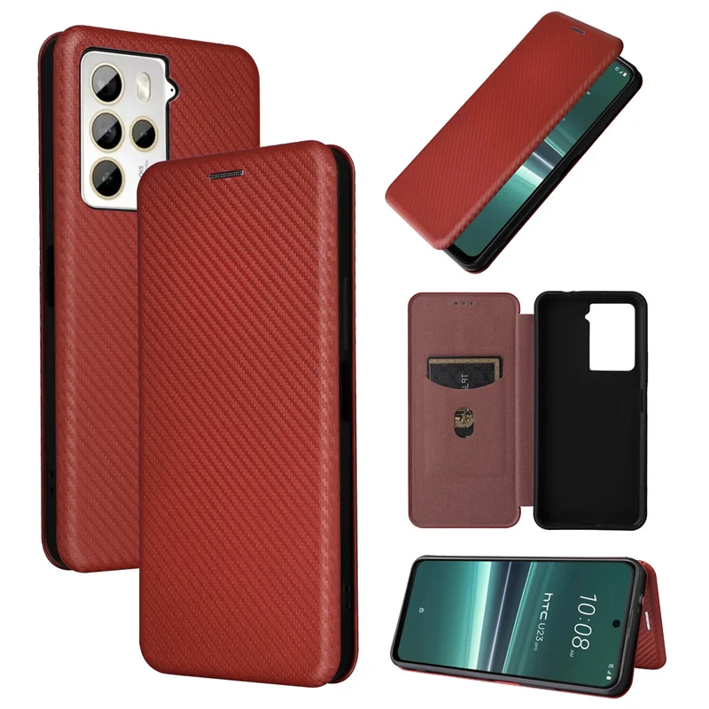 Per Htc U23 U23 Pro Case Luxury Flip Fibra Di Carbonio Skin Adsorbimento Magnetico Per Htc U23 Pro U23 Phone Bags