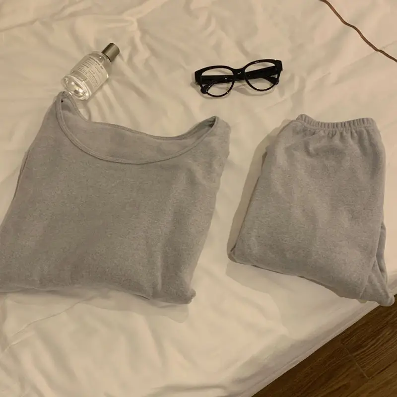 Fleece Long Johns Solid Thermal Underwear Sets Winter Women Clothes Warm Lingerie Long Sleeve Trousers 2 Pieces Thermal Pants