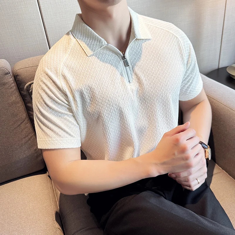 

Новинка лета 2024, рубашка-поло с полумолнией, высокоэластичные мужские повседневные свободные футболки из вискозы с короткими рукавами, топы, уличная одежда, женская одежда 4x l-m