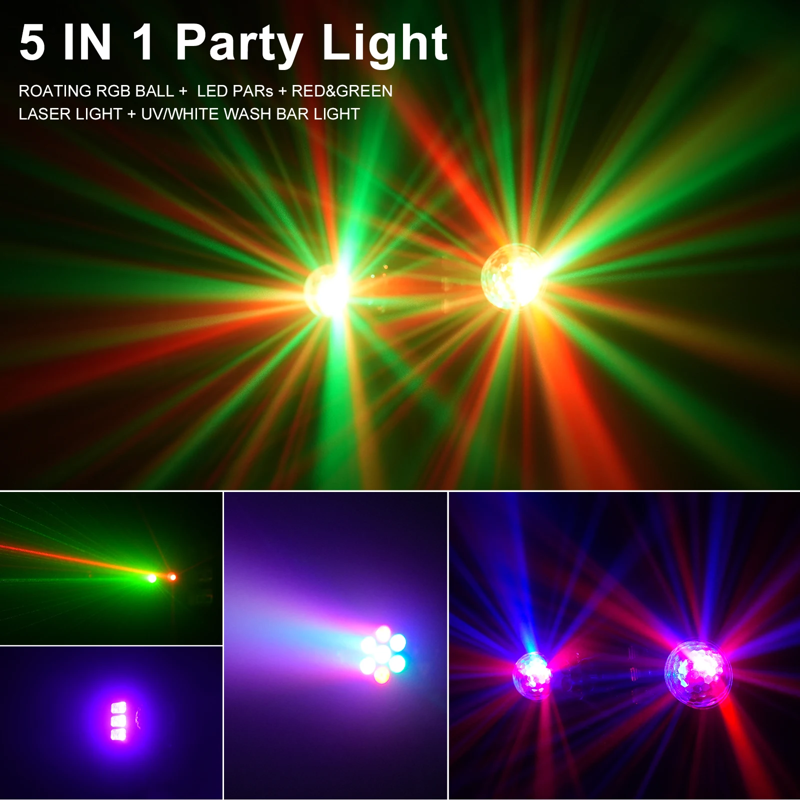 Yiflamefly Mini 5 in 1 Bracket Effect Light Mobile Stage Lighting Sound Control for DJ Shows Concerts Parties Bars KTV Ballroom 2