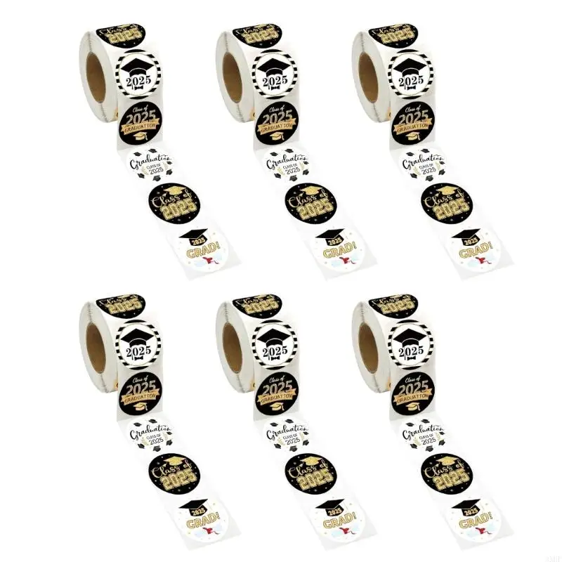 Pack Of 6 Round Graduations Sticker for Parties Adhesive Materials Clear Pattern Vibrant Color