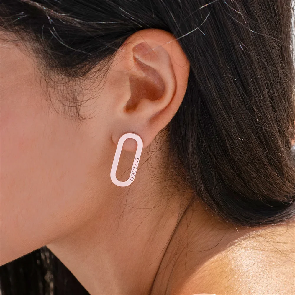 

Custom Earrings Stainless Steel Engraved Name Text Geometric Ear Studs Gold Silver Color Earring for Women Girls Fashion Jewelry