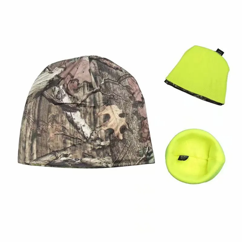 Winter Thermal Bionic Camouflage Hunting Fishing Head Cover Soft Breathable Lightweight Double-Sided Anti-Cold Knitted Hat