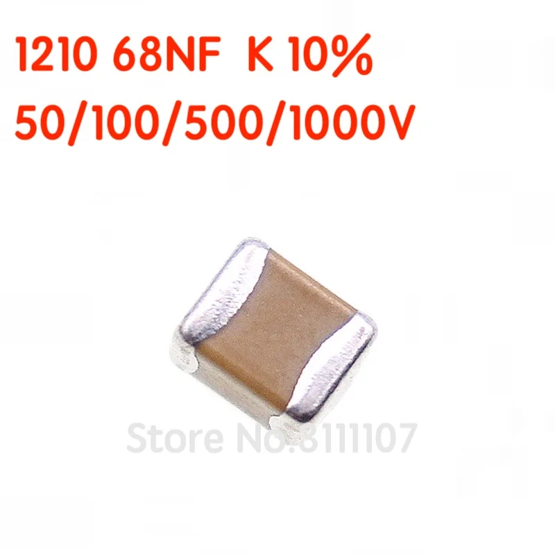 50 шт./лот 1210 3225 68NF 0,068 UF 250V 500V 1000V 683K 10% X7R SMD конденсатор