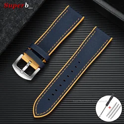 Men's Waterproof Nylon & Silicone Hybrid Watch Strap Bracelet - 24mm (Blue Yellow)