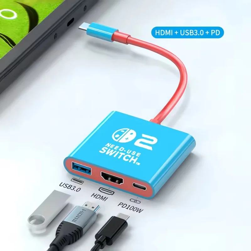 닌텐도 스위치 2용 도킹 스테이션, 4K 60Hz TYPE-C 허브(HDMI 및 USB-C 3.0 포함), PD100W 충전, 스위치 2/스위치/OLED에 적합