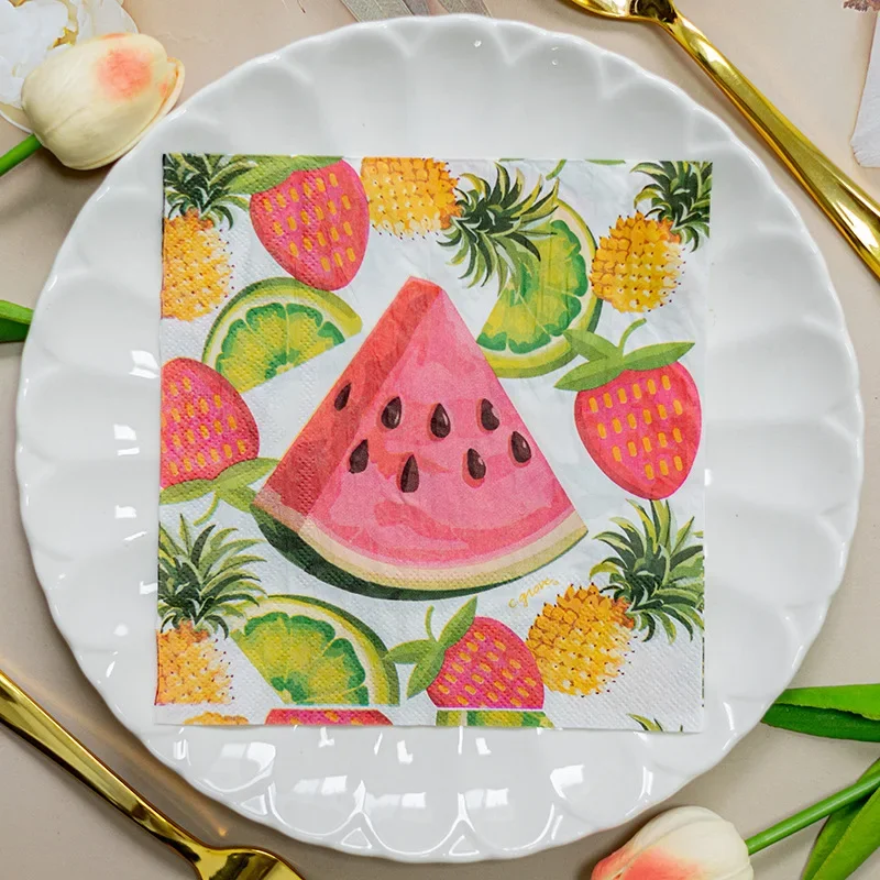 33cm 2-Ply Watermelon Pineapple Lemon Fruit Printed Napkins Party Decoration Flower Paper Napkins Butterfly Bart Paper 20pcs/Pac
