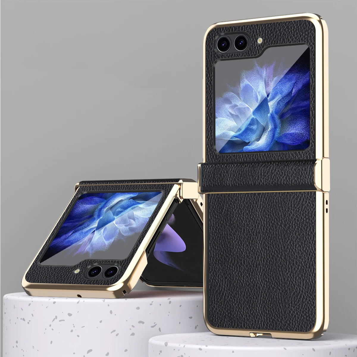 

Natural Cowhide Leather Phone Case for Samsung Galaxy Z Flip5 Flip4 Flip3 Flip 5 4 3 ZFlip5 Luxury Plating Shockproof Back Cover
