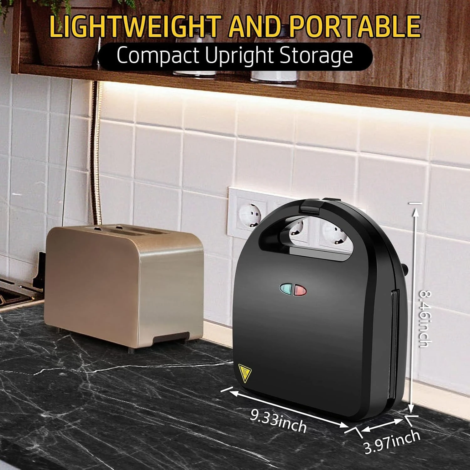 3-in-1 Sandwich Maker with Removable Plates, Panini Press, Waffle Maker, Non-Stick, 750W Compact Breakfast Grill for Sandwiches, Waffles, Steak, Black 6