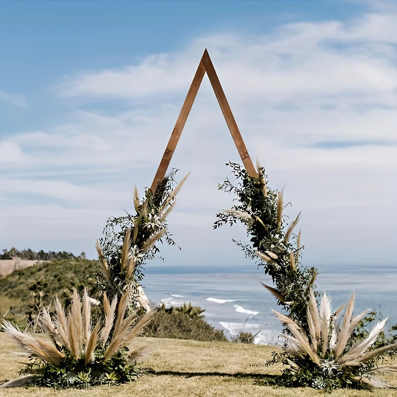 A Set of Wooden Wedding Archs, 8.2ft High Triangular Wedding Archs (With Support Rods), with Natural Wooden Garden Party Country Arch Decoration