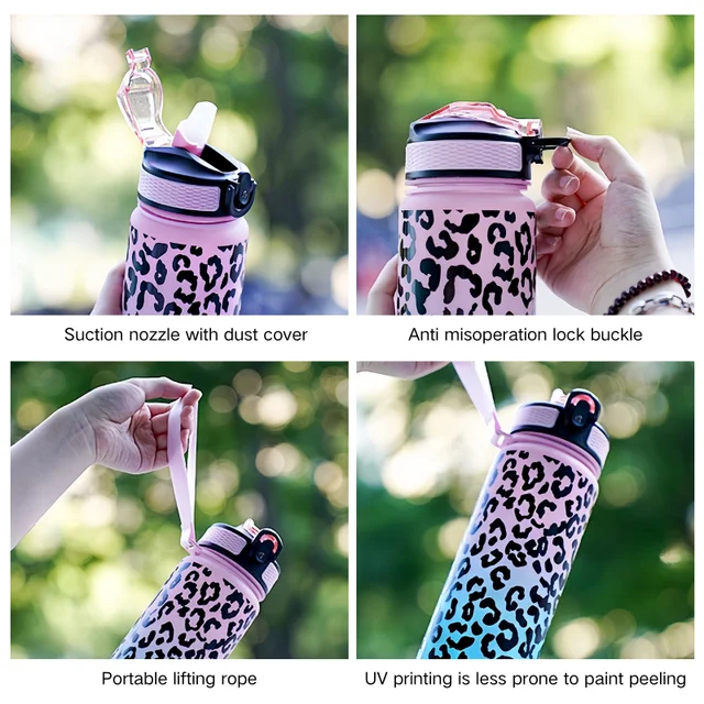1 Liter Large Capacity Leopard print Plastic Cup Leak Proof Sports Water Bottle Drink items Outdoor Travel Portable Gym Bottle 6