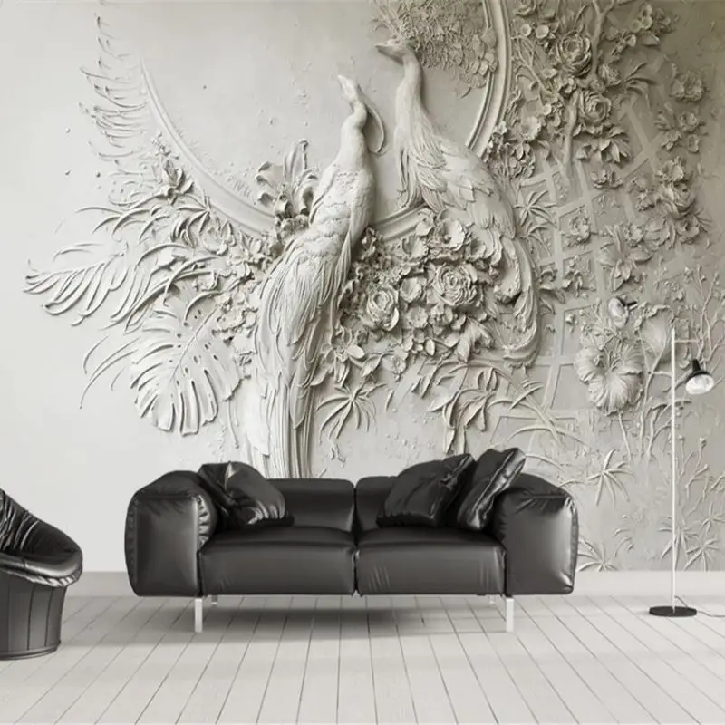 

wellyu Custom wallpaper 3D solid murals embossed peacock mural sofa background wall painting living room bedroom обои wallpaper