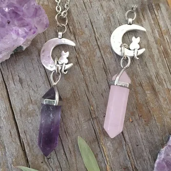 Stone Moon Crystal Pendant Necklace