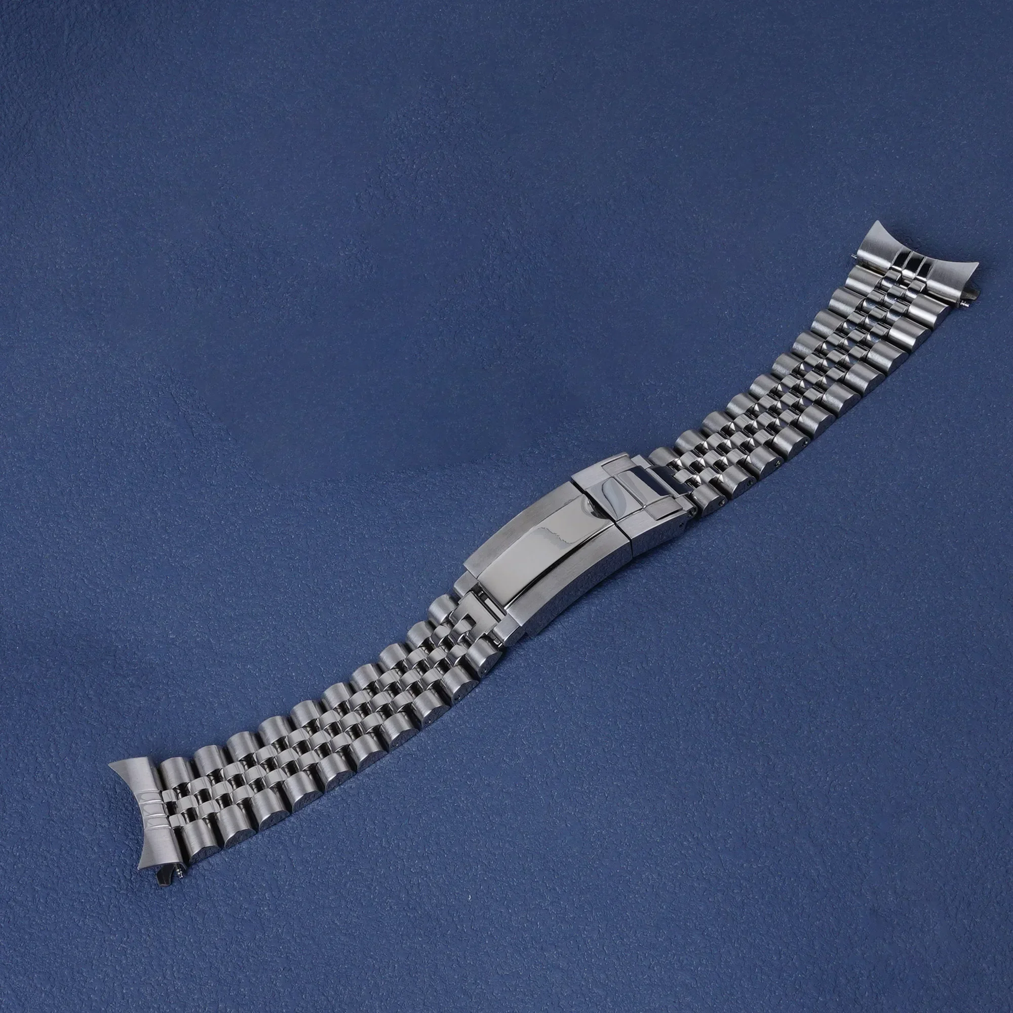 

22mm Silver Jubilee Watch Band for Orient Neo 70's Solar Panda with Solid Screw Link Strap and Oyster Deployment Clasp