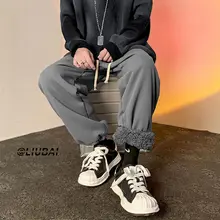 

Sweatpants Plus Velvet Men Lamb Velvet Winter Warm Capris Loose Casual Pants Cotton Trousers Autumn Winter Beam Foot Bottoms