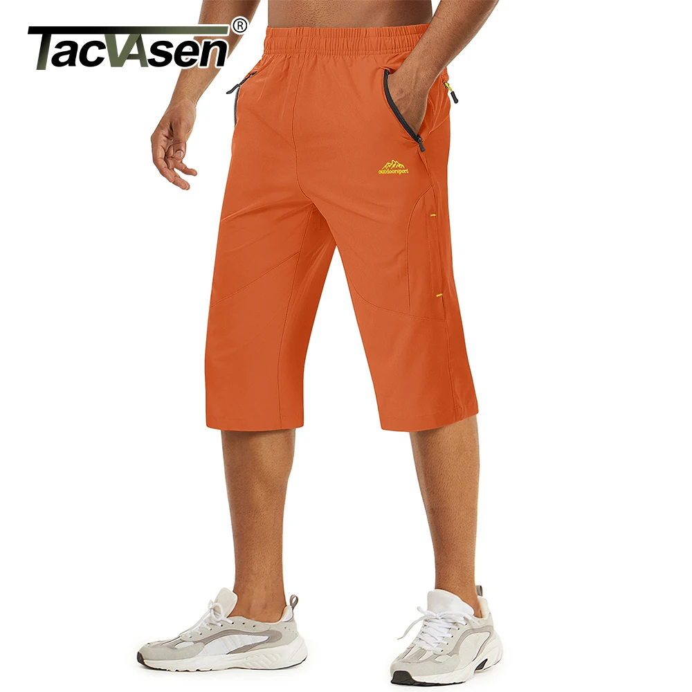 TACVASEN 남성용 3/4 길이 속건성 카프리 반바지, 하이킹 캠핑 산악 작업 반바지, 지퍼 포켓 야외 낚시 반바지, 여름