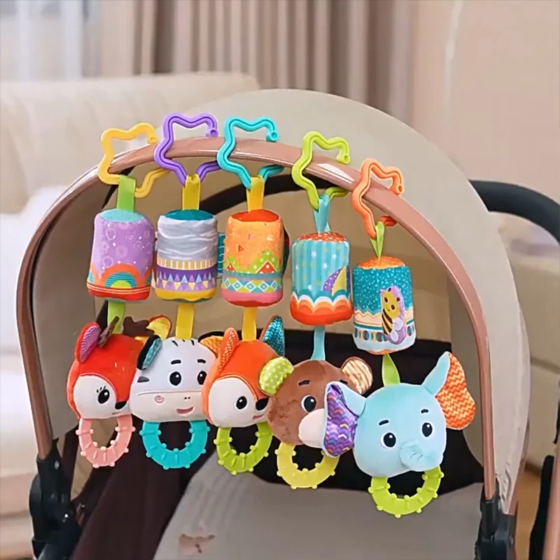 Car Seat Toy Newborn Baby Stroller Toys Rattles Plush Cartoon Animal Mobiles Hanging Bell Educational Baby Toys 0-24 Months