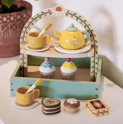 Children's Wooden Coffee Maker & Dessert Playset - Pretend Play Kitchen Toy Gift Set (Royal Tea Set)