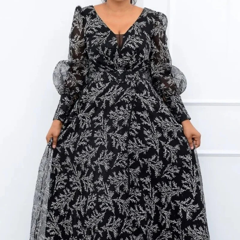 Plus Size 5XL Elegant A Line Dress African Dress O Neck Lanter Sleeve Party Dresses Retro African Clothes For Women Dashiki