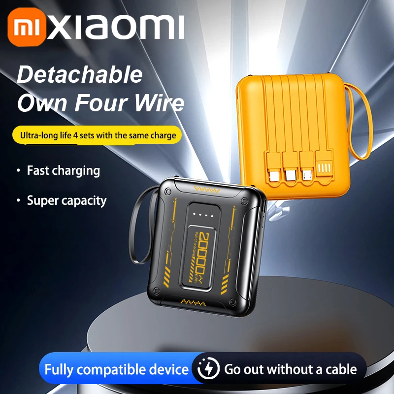 Portable battery charger Xiaomi 50000mAh mini compact powerBank QC3.0 PD20W super fast charging 4in1 built-in cable high capacity IPhone