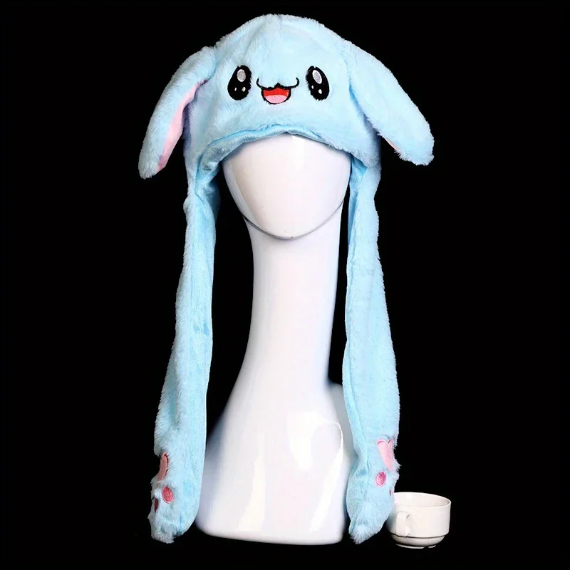 Women's Cute Beanies Hat Animal Rabbit Ears Glowing Moving Short Plush Warm Skullies Cap Autumn Winter Outdoor Travel Casual Hat 4
