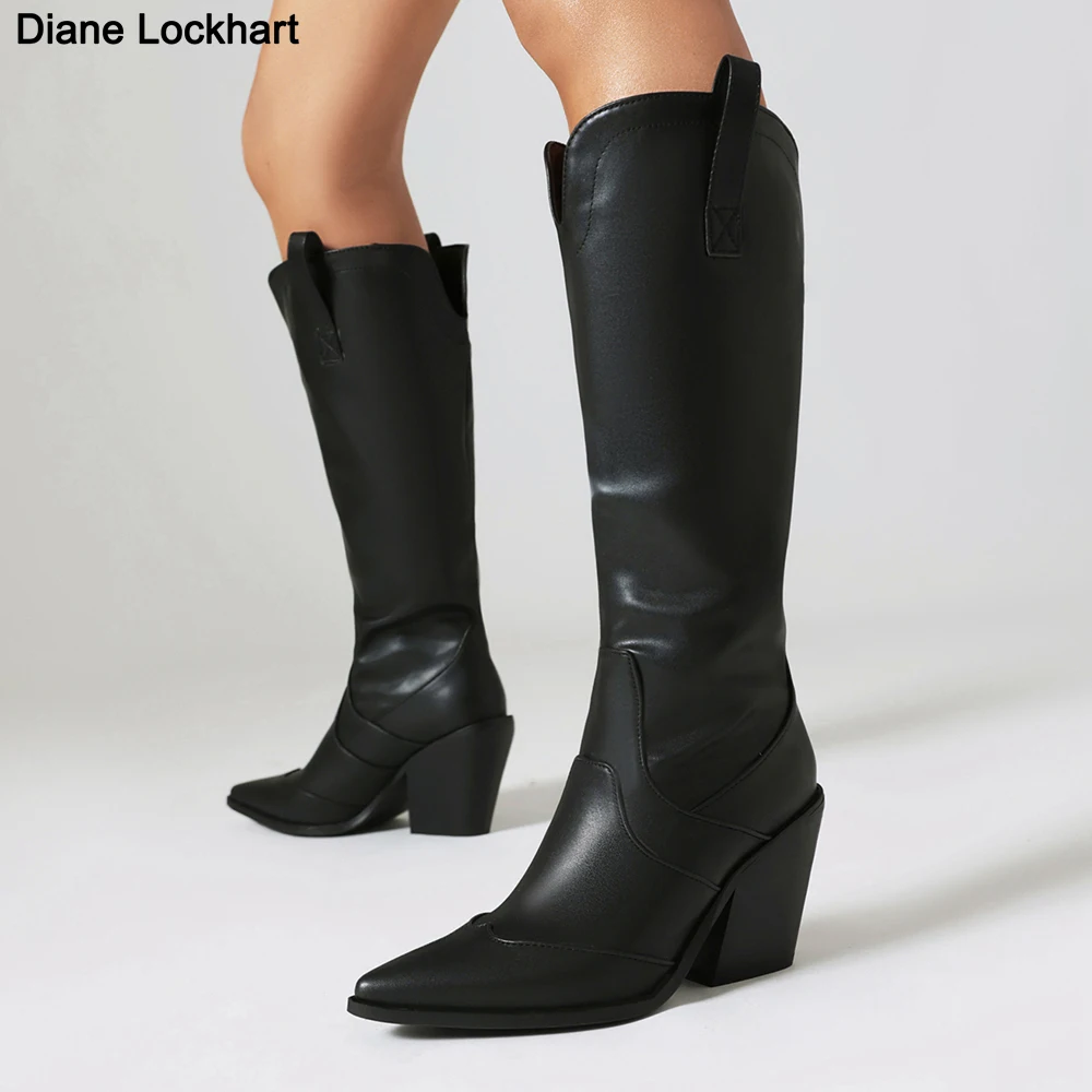 Bottes Western Femmes à Rivets - Toe Rond, Talon Bas épais, Style Cowboy Rétro, Sans Marque