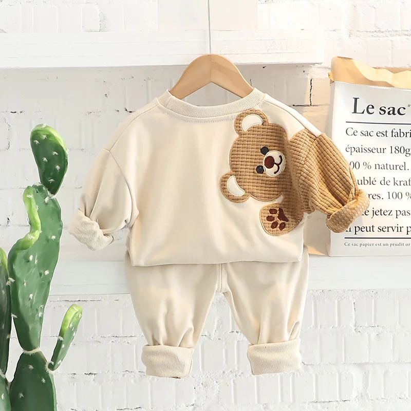 stylish baby clothing set Spring and Autumn Children's Suit Boys Cartoon Pullover Two-piece Long Sleeve 0-4 Years Old Boys and Girls Casual Sweater Suit sun baby clothing set