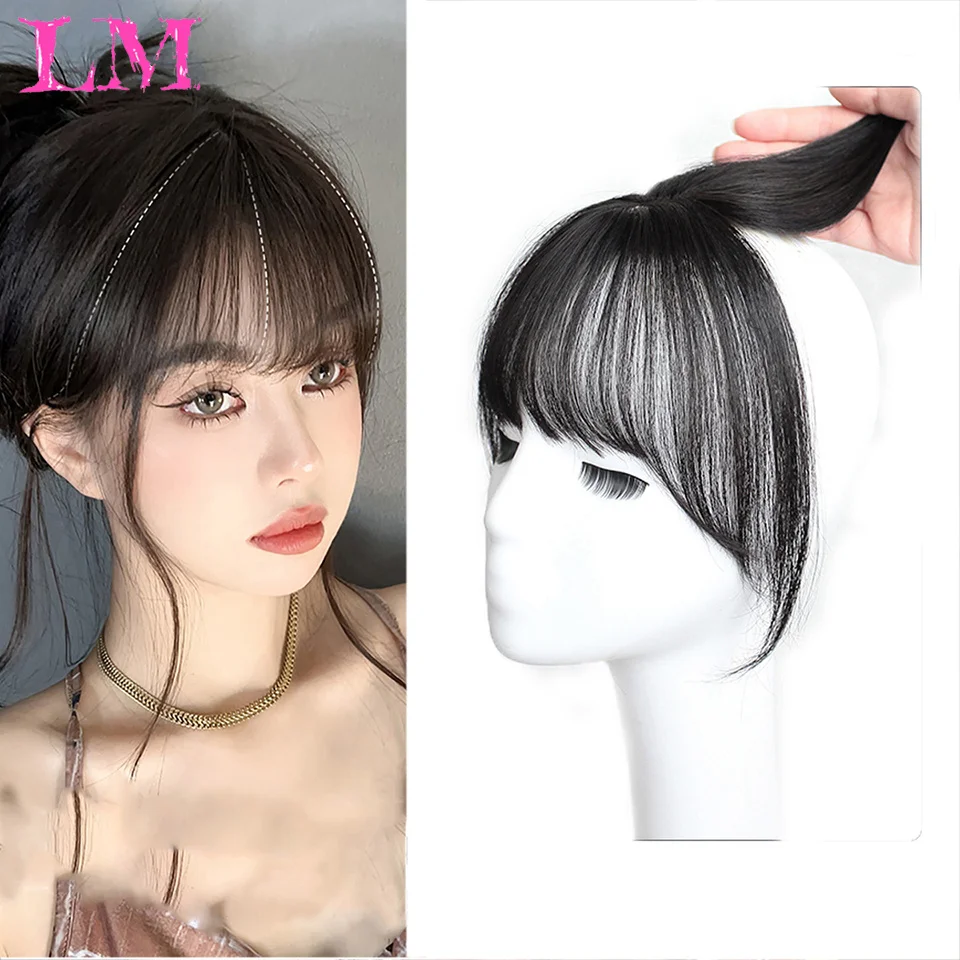 LM Natural Hair Bangs Side Fringe for Women 3D Middle Part False Bangs Clip-in Exrensions Invisible Hairpieces