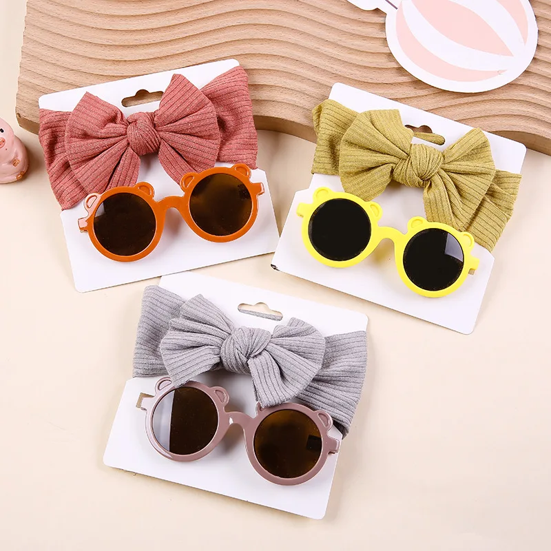 Children's Headband Accessories Baby Summer Sunglasses Two-Piece Bow Nylon Headband Elastic Suit Cute New Headwear For Girls