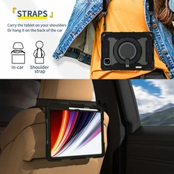Enhanced Armor Tablet Case with 360° Rotating Stand, Pen Slot & Handle Grip for Honor Pad GT Pro2024 (Black - With Strap)
