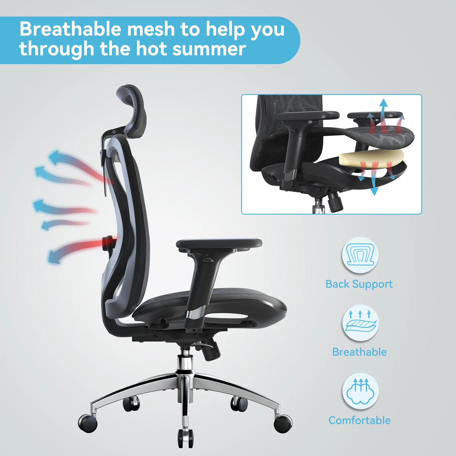 SIHOO M57 Ergonomic Office Chair with 3 Way Armrests Lumbar Support and Adjustable Headrest ，Gaming chair，Tilt Function 2