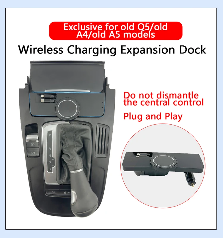 Für Audi Q5/A4L/A5/RS4/5 Auto Ladegerät Magnetische Saug Drahtlose Lade + Teleskop Kabel Schnelle lade Zigarette Leichter Splitte – Detail 1