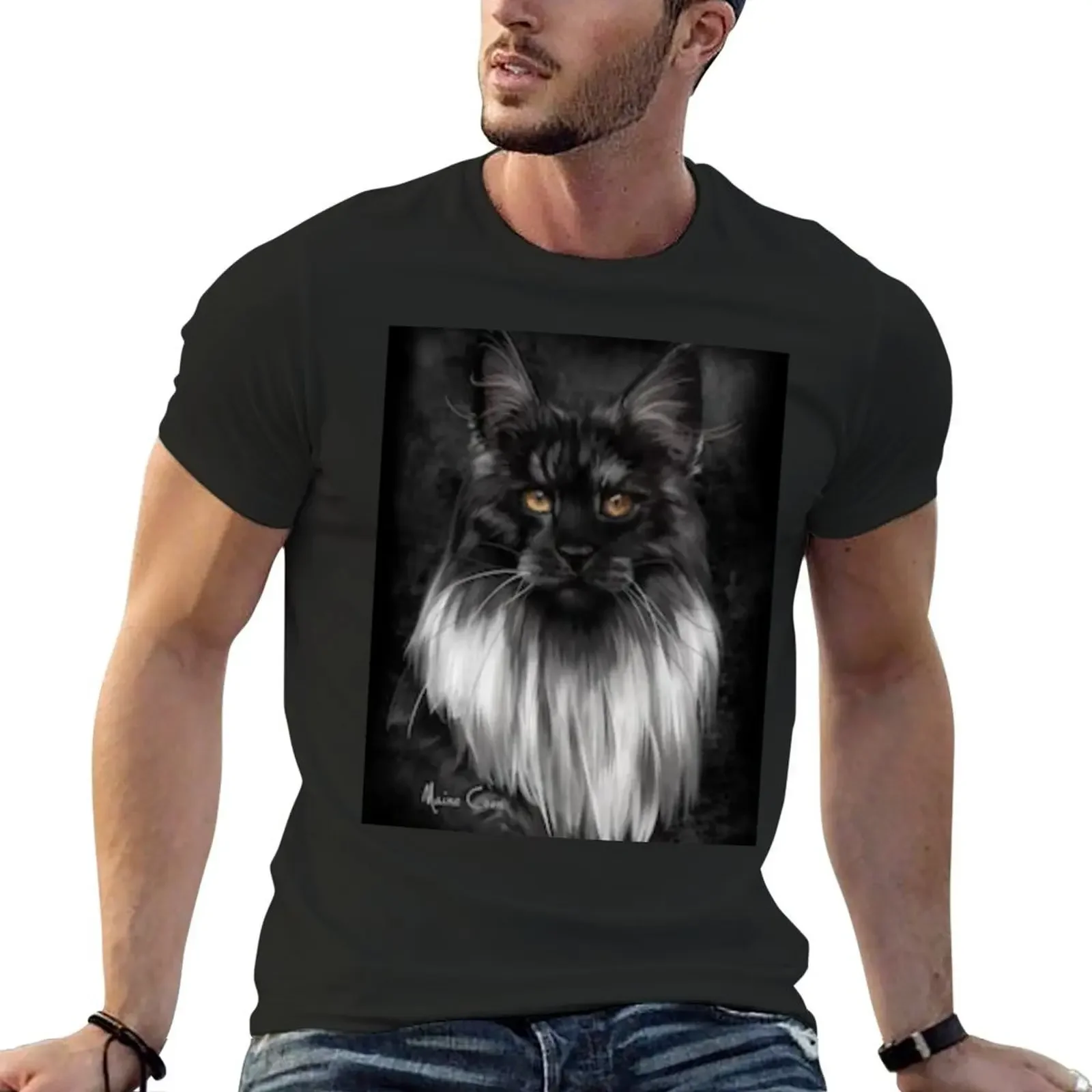 Maglietta Maine Coon, Oggetto Maine Coon, Gatto, T-Shirt Fumo Nero Magliette Grafiche Per Vestiti Da Uomo Ragazzo
