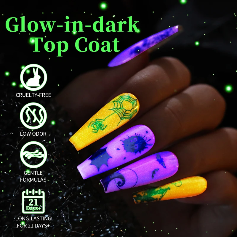 UR SUGAR 야광 탑 베이스 젤, 녹색 보라색 형광 네일 광택제, 반영구 흡수 UV LED 젤 네일 아트, 7ml
