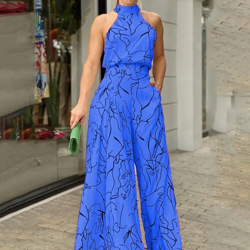 Slim-Fit Printed Women Jumpsuit Round Neck
